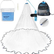 Calamus Cast Net 3/8" Mesh for Freshwater and Saltwater, 3ft-6ft Radius Casting Nets with Heavy-Duty Sinking Nylon Line, Mesh Storage Bag & Storage Bucket & Net Repair Kit